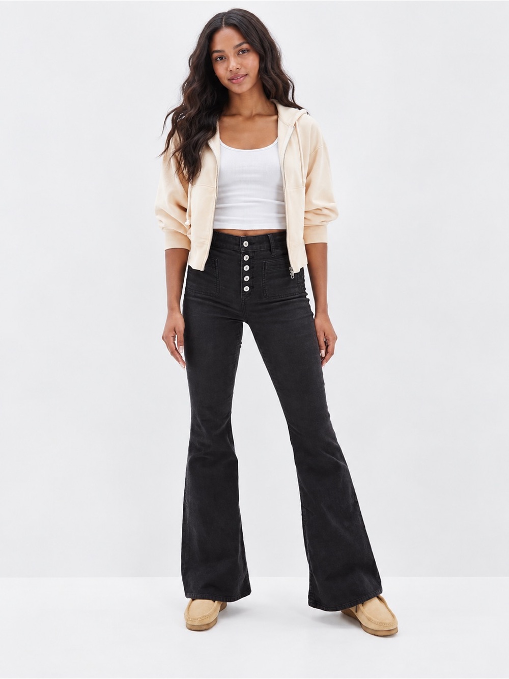 American Eagle AE Stretch Corduroy Super High Rise Flare Pants Size 14R New